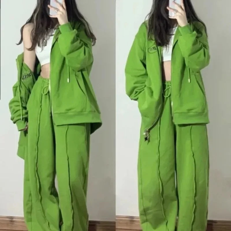 Plus Size Casual Sportswear Set Loose Slimming Fashionable Sweatshirt Versatile Two-Piece Set for Heavy Women up to 300 Pounds
