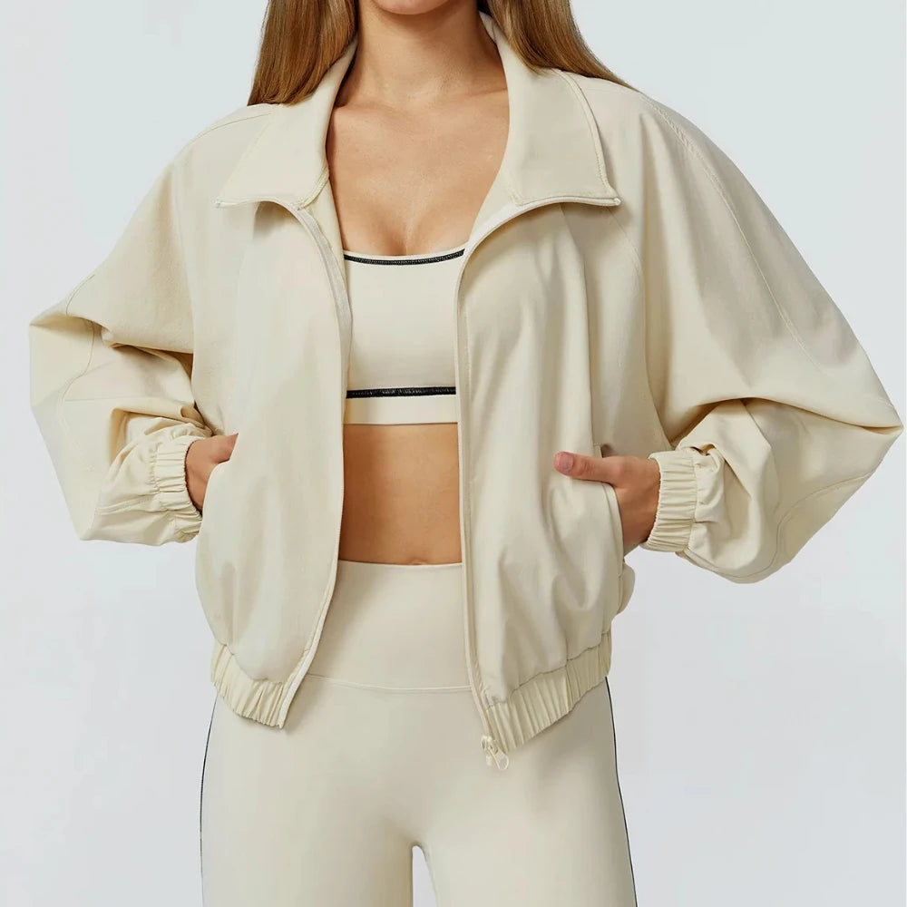 New Quick Drying Stand Up Collar Sports Jacket Women's Zipper Top Windproof Outdoor Running Fitness Long Sleeved Yoga Jacket