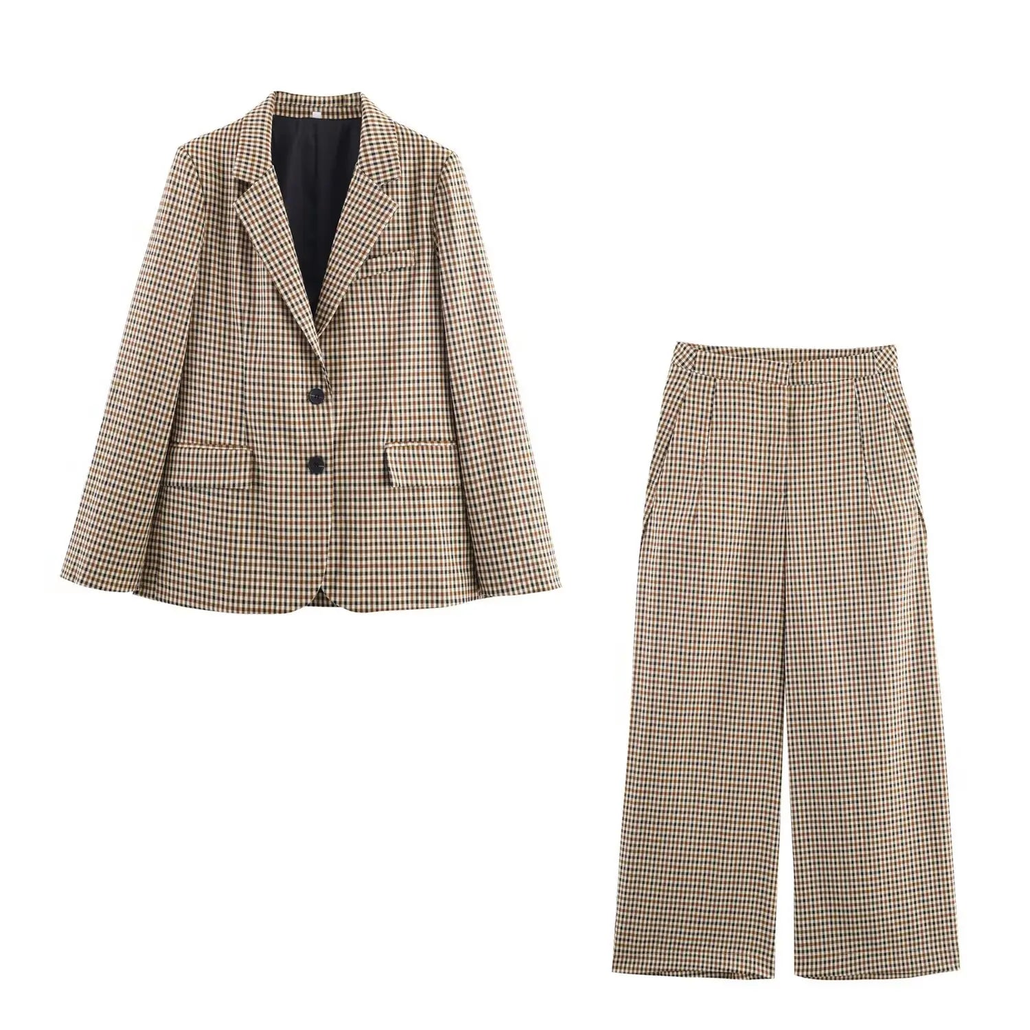 Tidalyf 2025 New Women Plaid Blazer Suit Set Two Piece Outfit Long Sleeve Jacket with Pants Elegant Chic Office Wear Autumn