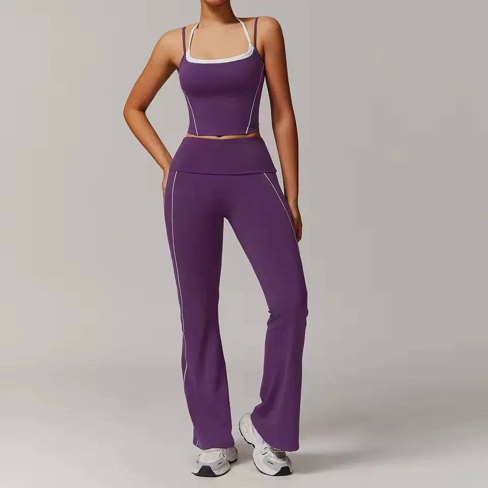 2 Pieces Gym Leggings Yoga Set Sportswear Women Gym Clothes Yoga Suits For Women Fitness Vest Crop Top Tracksuits Sports Bra