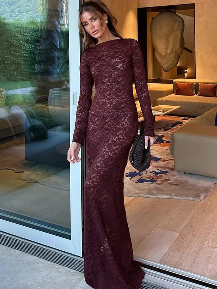 Weird Puss See Through Sexy Dress Women Jacquard Long Sleeve Elegant Birthday Party Skinny Sexy Midnight Vacation Club Vestidos