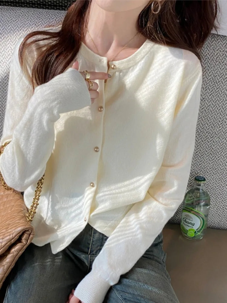 Autumn Elegant Solid Color Sweater 2025 Classic Casual Women's Knitwear Fall Women Long Sleeve Elegant Cardiagn Sweater