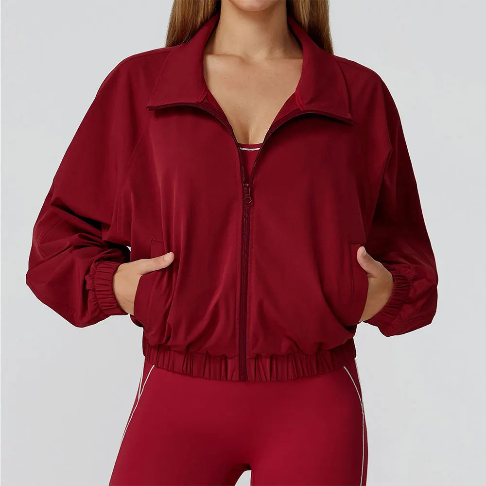 New Quick Drying Stand Up Collar Sports Jacket Women's Zipper Top Windproof Outdoor Running Fitness Long Sleeved Yoga Jacket