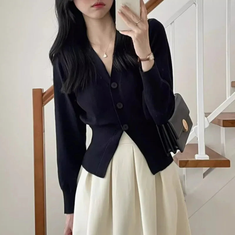 Long Sleeve Knitted Cardigans Shirt Women Sweater Coats Autumn Spring Fashion Female Casual Elastic Knit Cardigan Tops Knitwear
