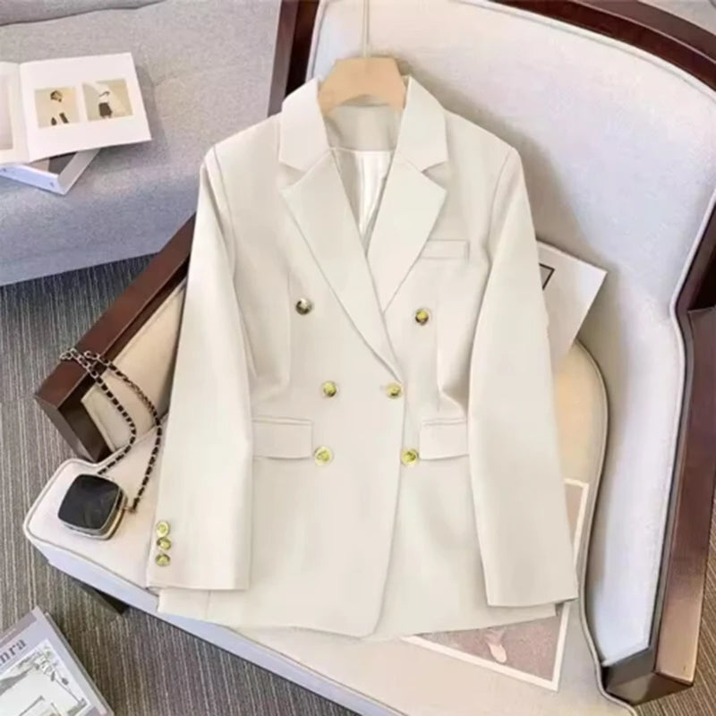 Smvp 2024 Autumn Winter New Office Elegant Temperament Metal Buttons Coat Ladies Vintage Double-breasted Black Outerwear Women