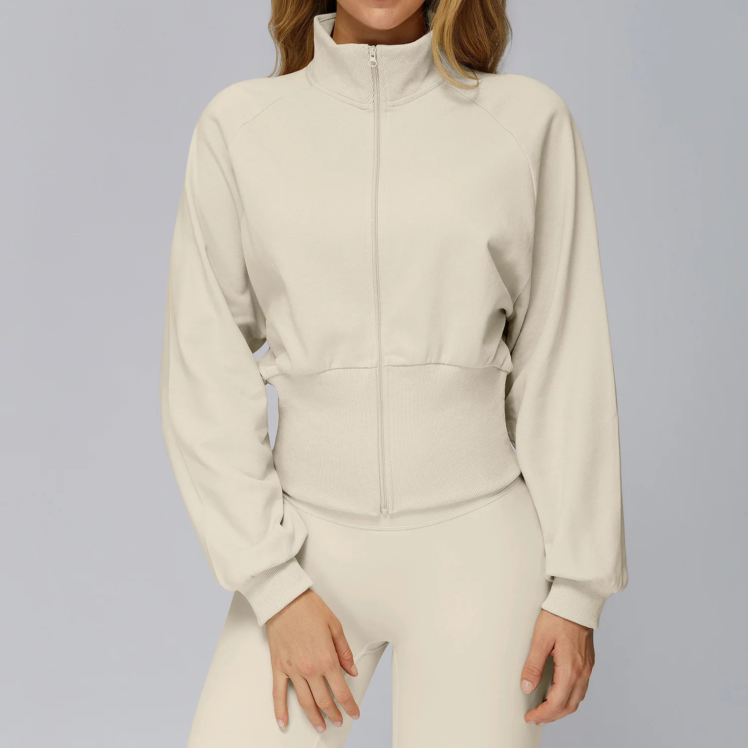 Winter Yoga Long Sleeved Women's Standing Collar Sweatshirt Windproof Zipper Warm Sweatshirt Loose Outdoor Running Sports Jacket